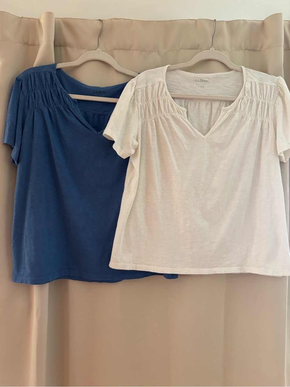 L.L. Bean Short Sleeve V-Neck Top Duo - Blue and White